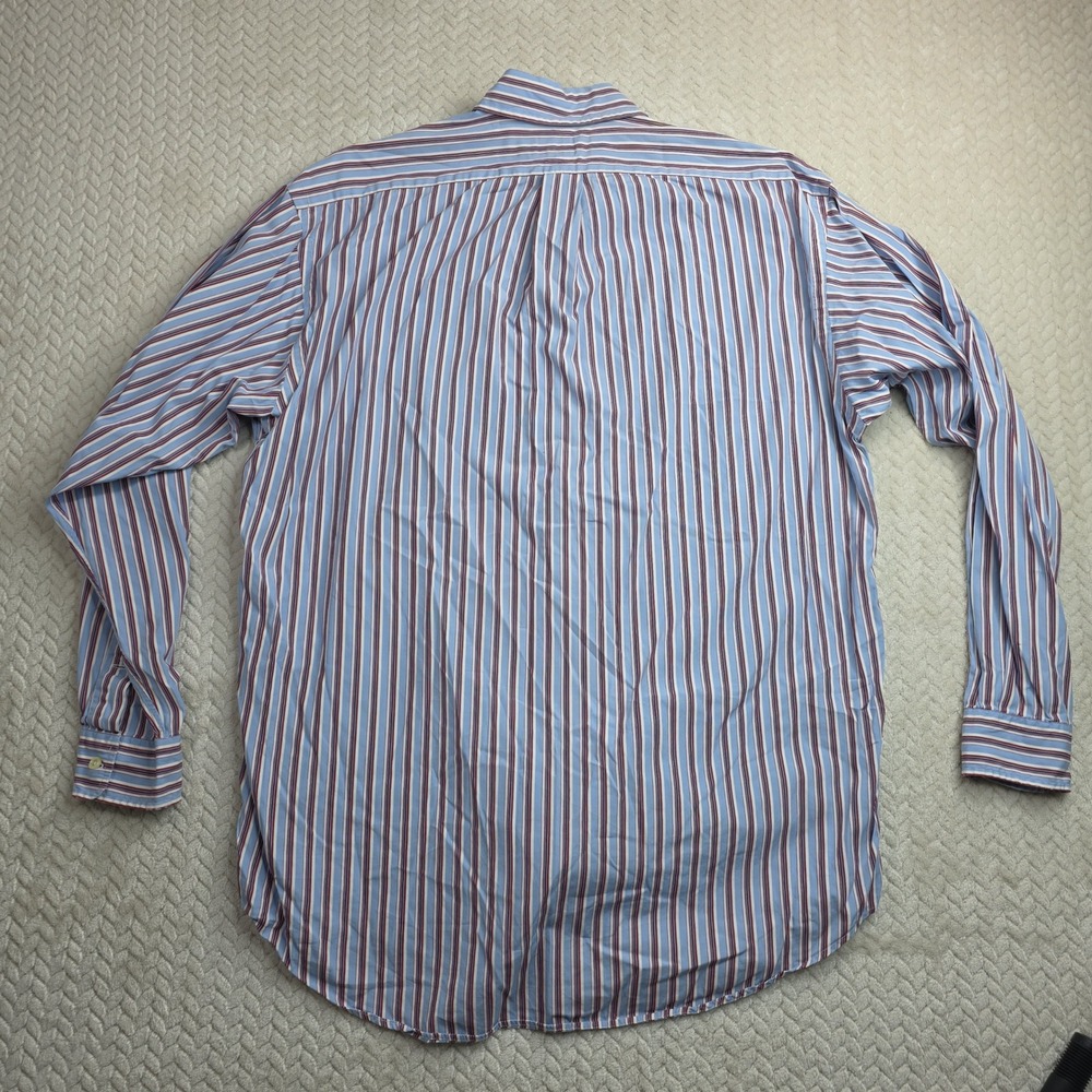 Vintage Ralph Lauren Blake Mens Medium Blue Red Striped Cotton Button Down Shirt - Picture 8 of 10